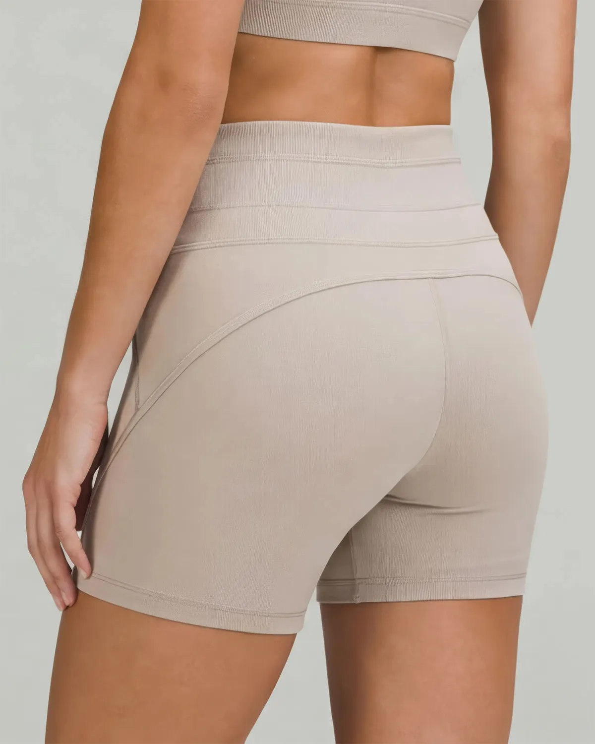 Seam travel short, three-quarter back view